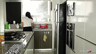 German wife seduced for quick kitchen fuck by old husband
