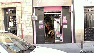 bare boobs slave gets banged hard in public