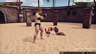 petite redhead fights naked in 3d game