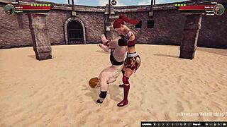 petite redhead fights naked in 3d game