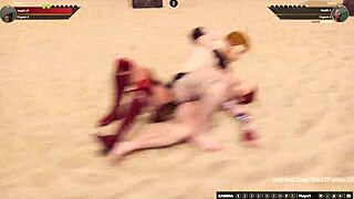 petite redhead fights naked in 3d game
