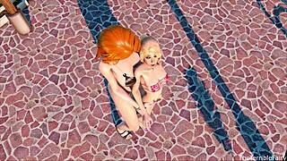 Normal day at the pool turns into futanari ladyboy cock fun