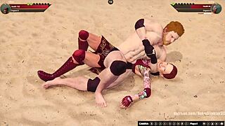 petite redhead fights naked in 3d game