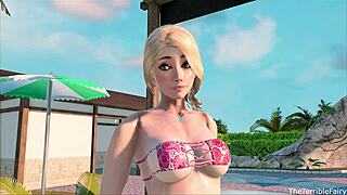 Normal day at the pool turns into futanari ladyboy cock fun