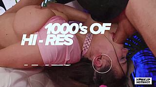 Brunette diva aidra fox sucking dildo while dude pounds her anally