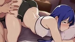 blue haired baddie meets demon for anal