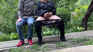 pervert watches cougar masturbate in park