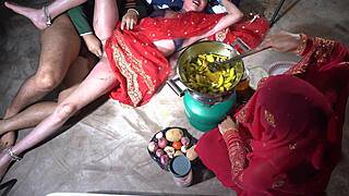 indian woman enjoys kitchen fun with dirty talk