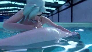 3D animerad futa-sex i pool med vild kukflicka som suger och knullar