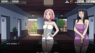 Naruto Kunoichi Trainer Sakura dan Hinata Blowjob Kote Besar Threesome Anal Hentai Bahagian 12